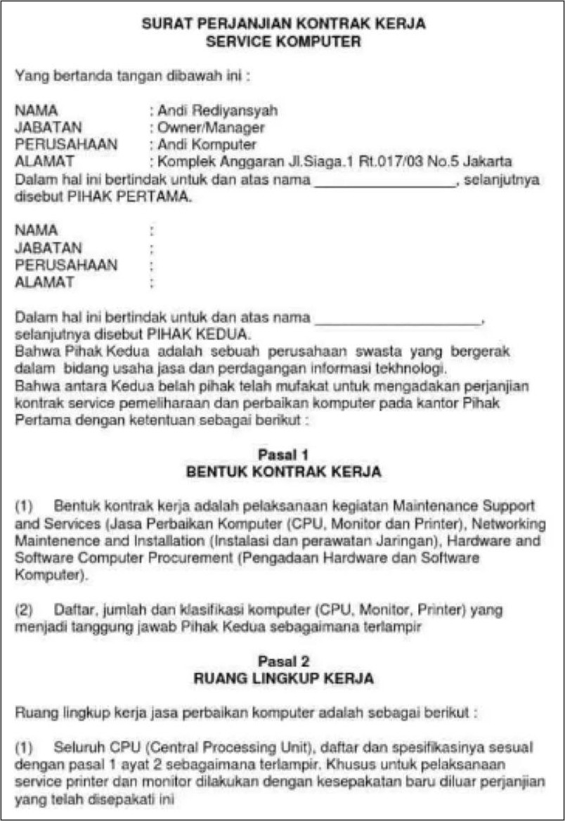 Contoh Surat Peryataan Tidak Dalam Kontrak Kerja
