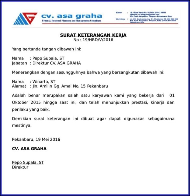 Contoh Surat Referensi Kerja 2016