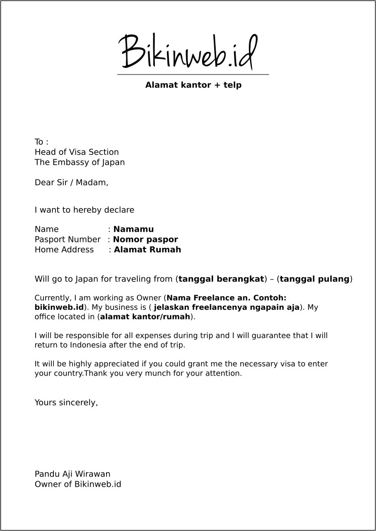Contoh Surat Referensi Kerja Embassy