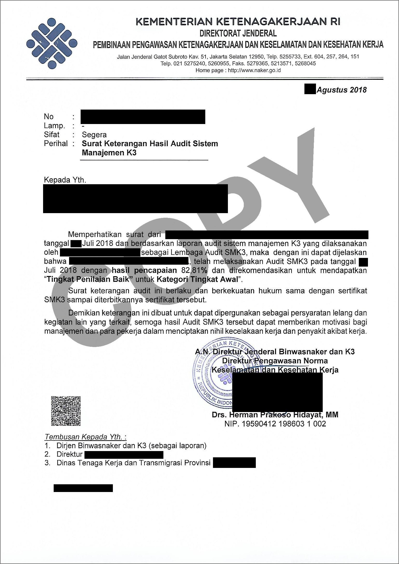 Contoh Surat Referensi Kerja Kontraktor