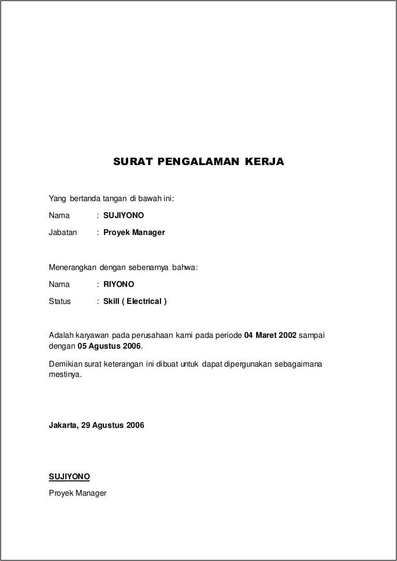 Contoh Surat Referensi Pengalaman Kerja Dari Perusahaan