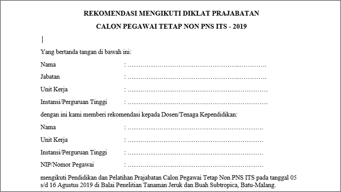 Contoh Surat Rekomendasi Dari Dosen Untuk Kerja