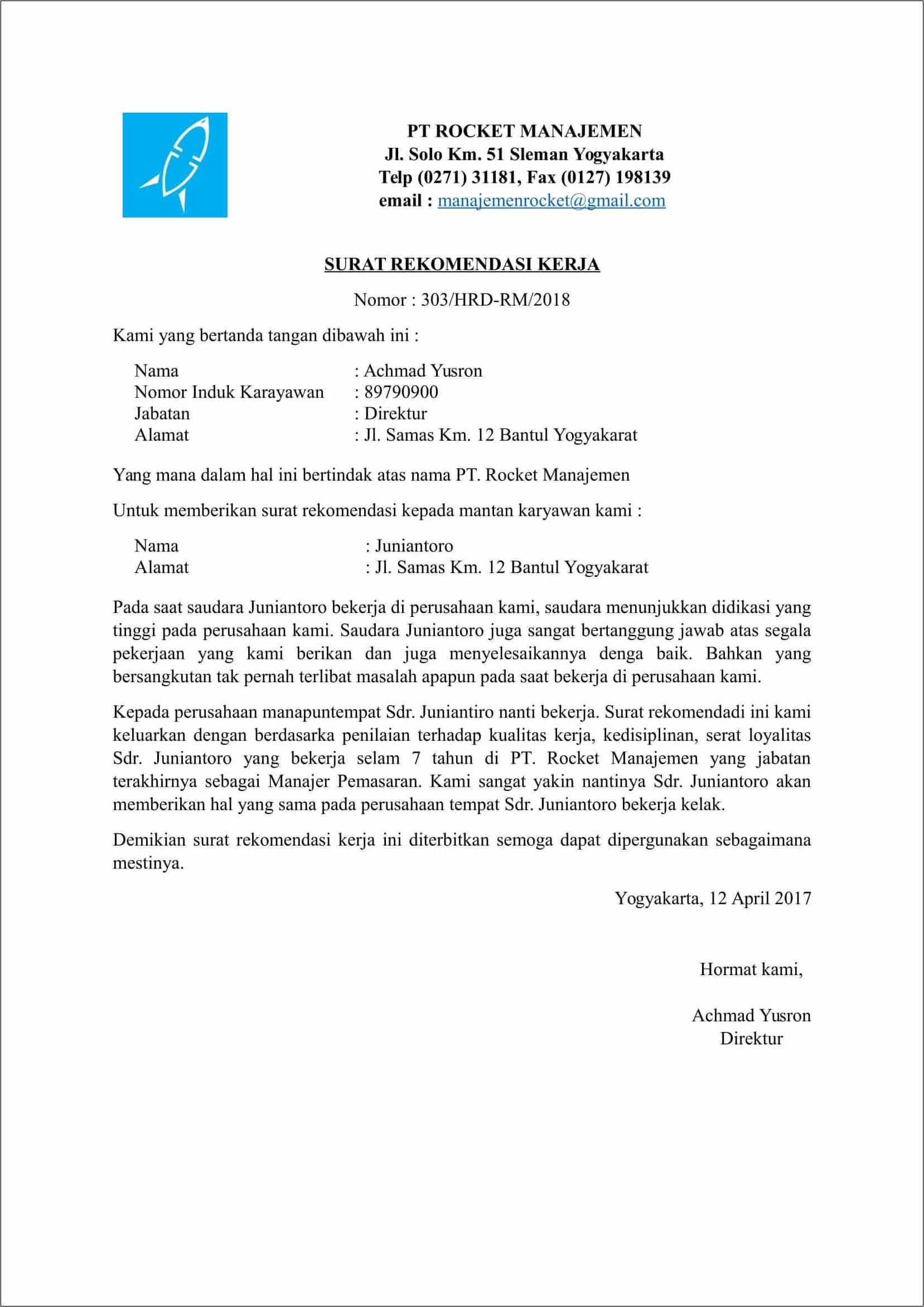 Contoh Surat Rekomendasi Kepala Desa Untuk Melamar Pekerjaan - Surat  Lamaran Kerja : Desain Contoh Surat #A38wXQ2nOW
