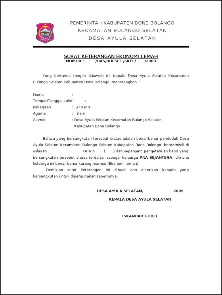 Contoh Surat Rekomendasi Kerja Dari Kades