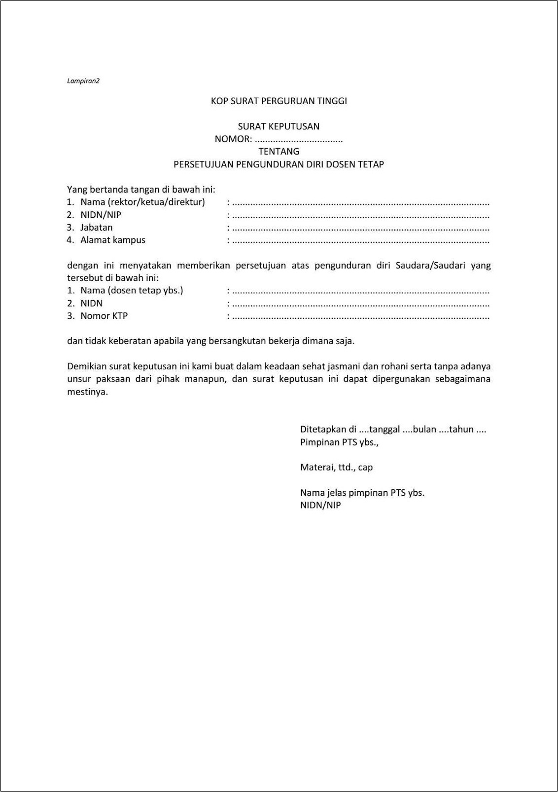 Contoh Surat Rekomendasi Lamaran Dosen