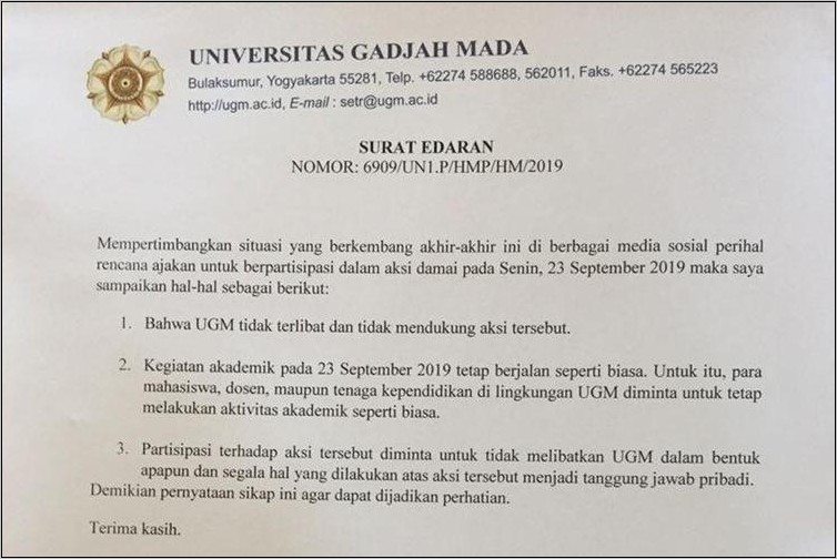 Contoh Surat Rekomendasi Untuk Melamar Dosen Ugm