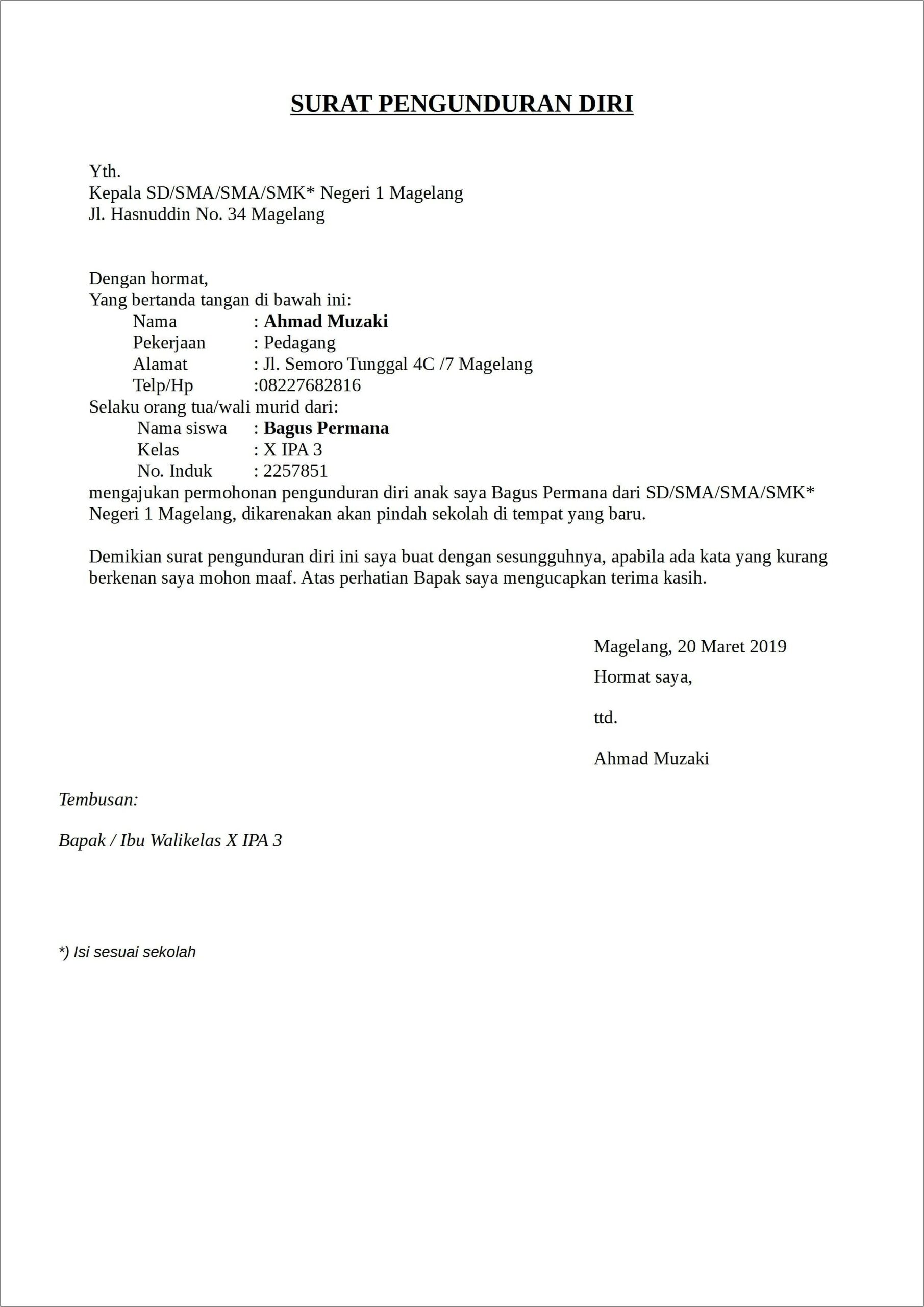 Contoh Surat Resain Dari Pekerjaan Pdf