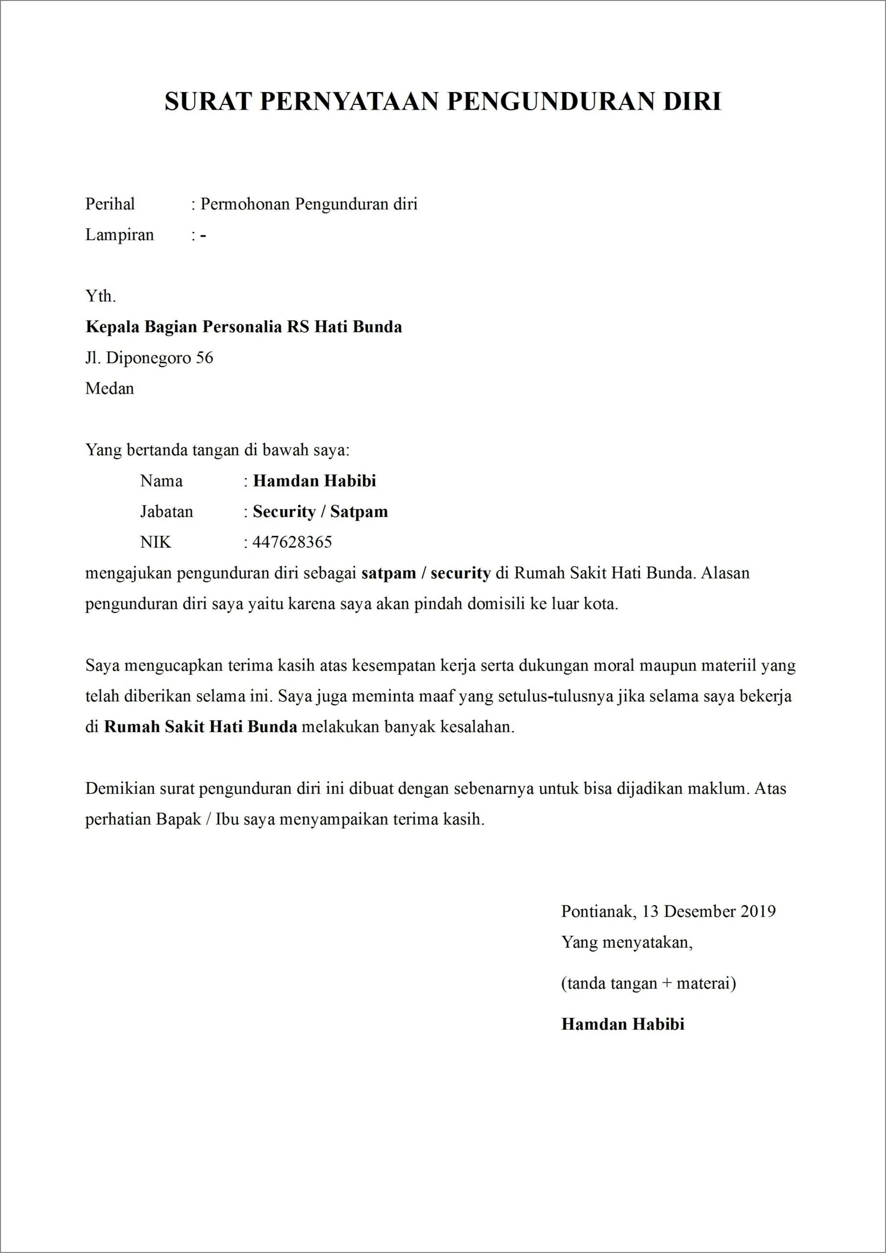 Contoh Surat Resign Kerja Dan Persetujuan Atasan