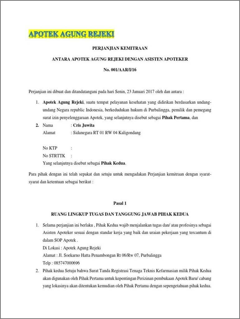 Contoh Surat Resign Kerja Dari Apotek