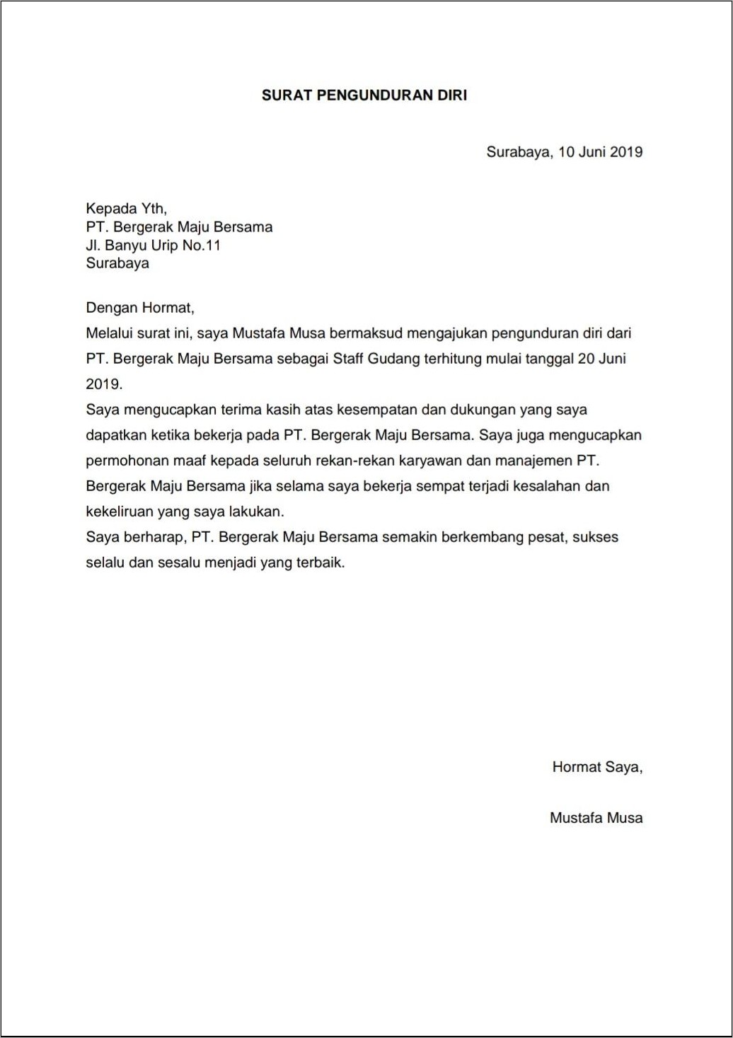 Contoh Surat Resign Kerja Rumah Sakit  Surat Lamaran Kerja  Desain