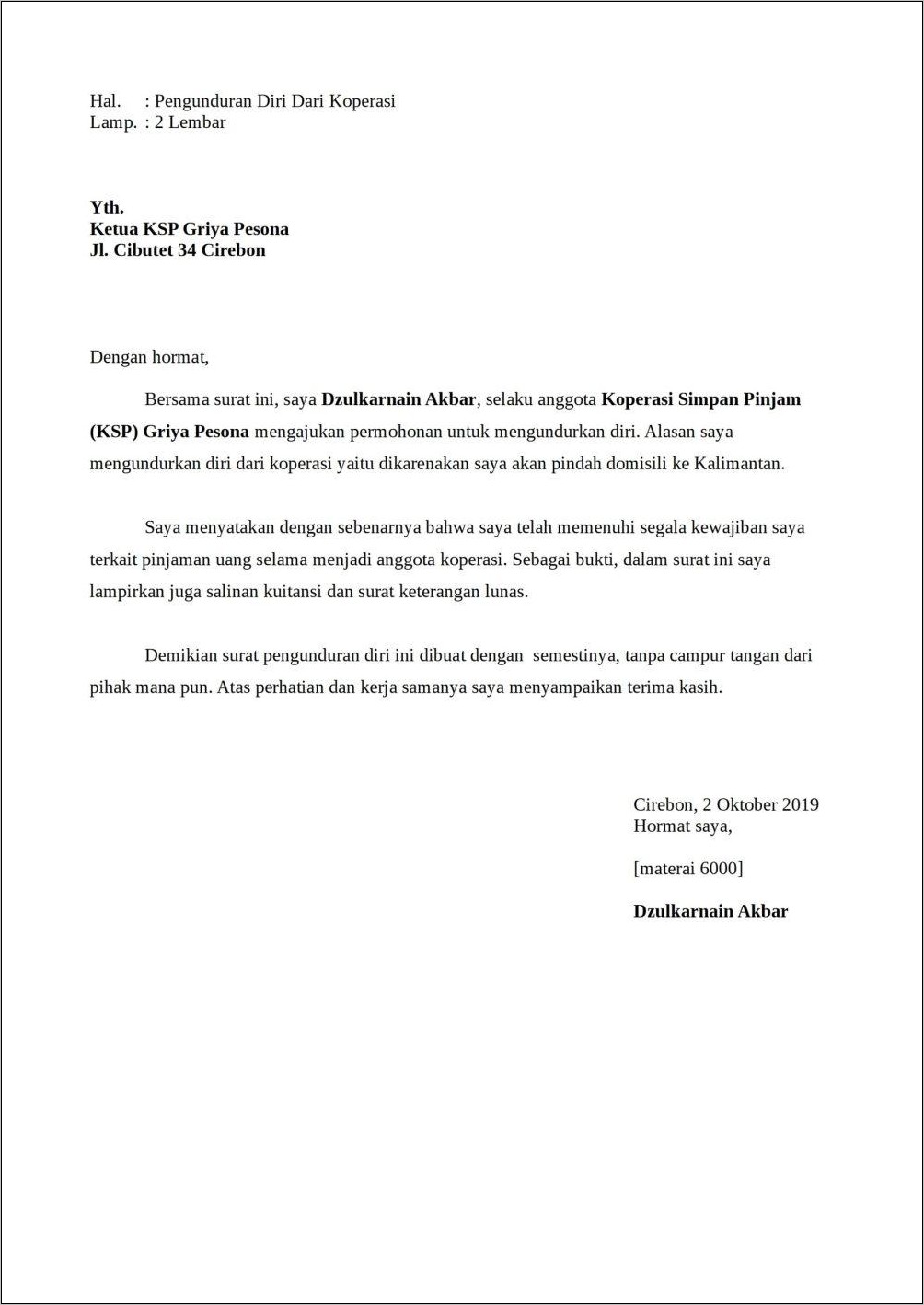 Contoh Surat Resign Kerja Toko