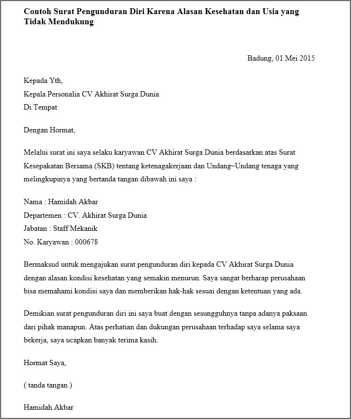 Contoh Surat Resmi Perpisahan Kerja Di Perusahaan