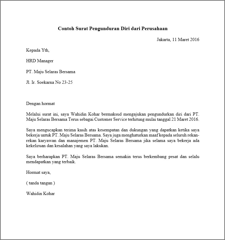 Contoh Surat Risen Kerja Di Spbu