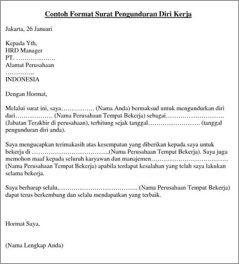 Contoh Surat Risent Dari Pekerjaan