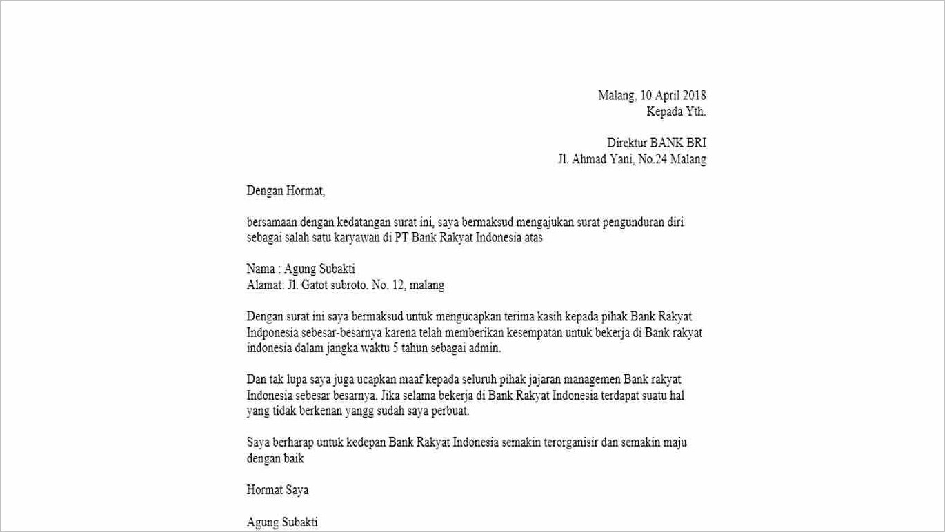 Contoh Surat Risent Kerja Pabrik