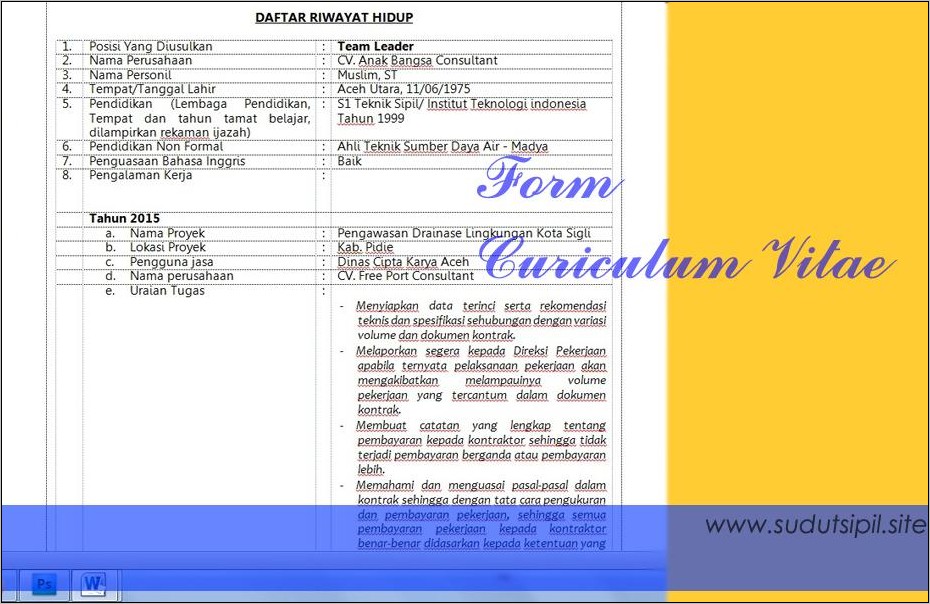 Contoh Surat Riwayat Hidup Untuk Kerja