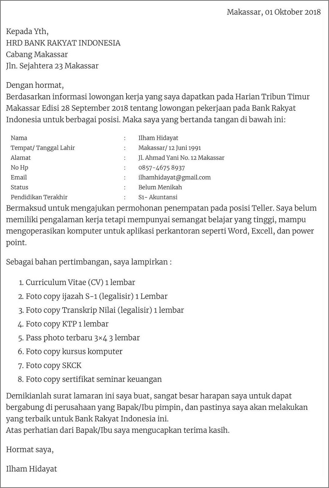 Contoh Surat Sakit Kerja Bank