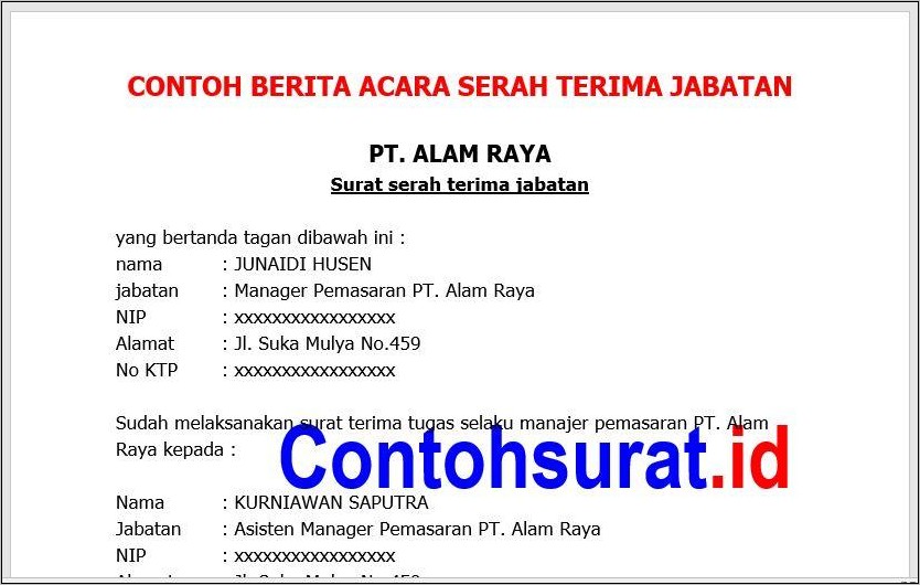 Contoh Surat Serahterima Pekerjaan