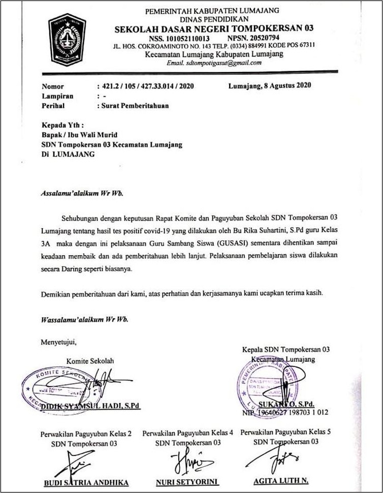 Contoh Surat Sosialisasi Walimurid Bekerja Sama Dengan Polres