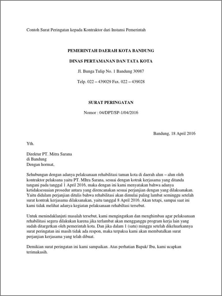 Contoh Surat Sp Kerja Sama