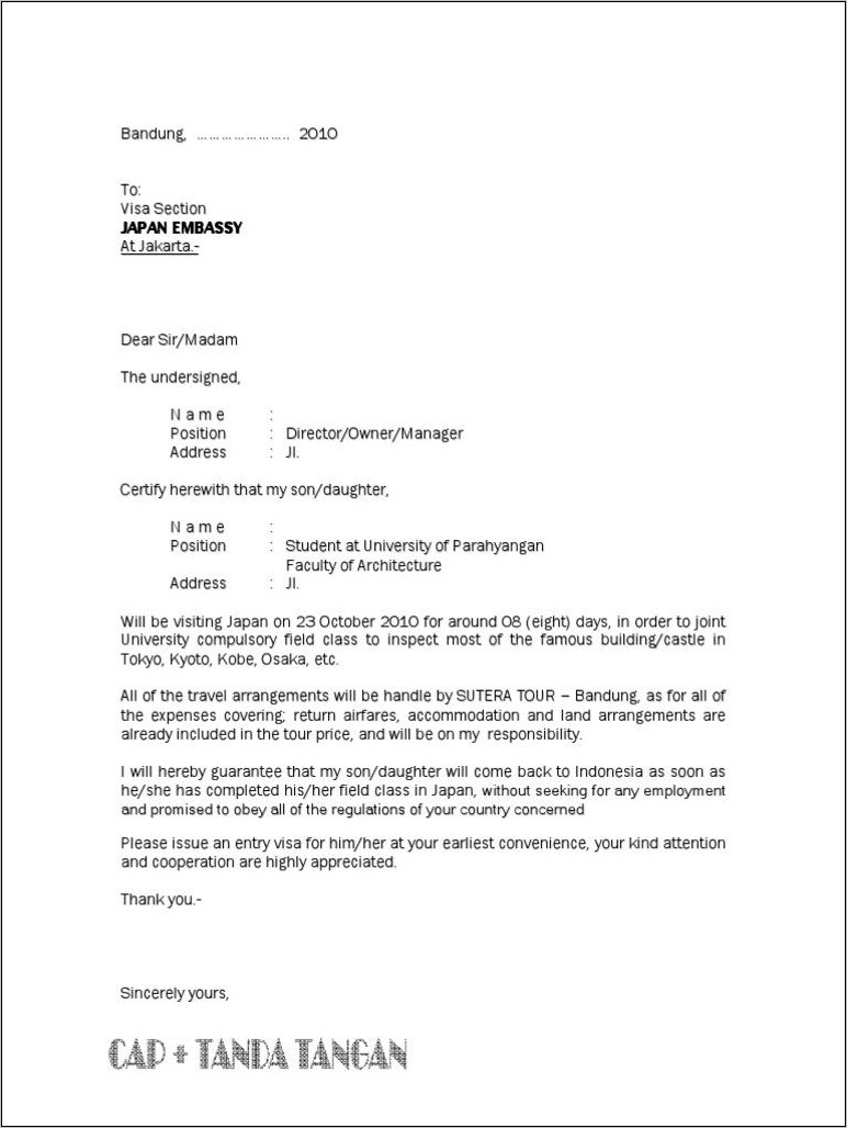 contoh surat permohonan visa  Richard Langdon