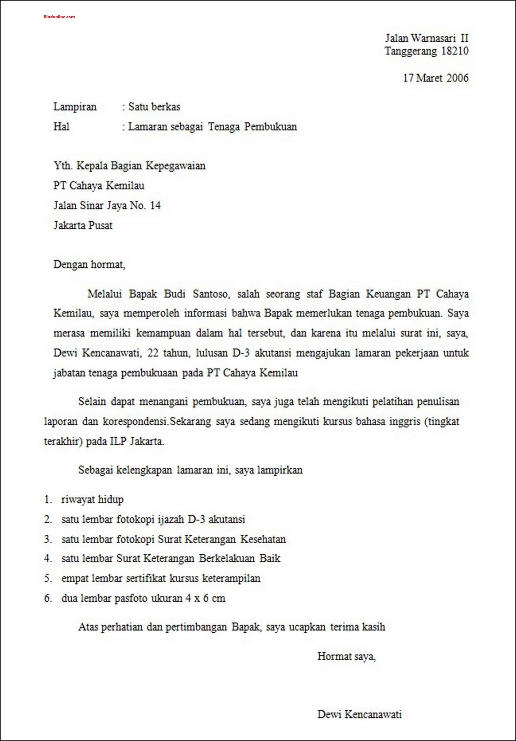 Contoh Surat Sumber Lamaran Kerja