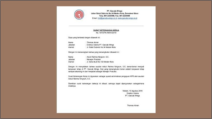 Contoh Surat Tanda Bekerja