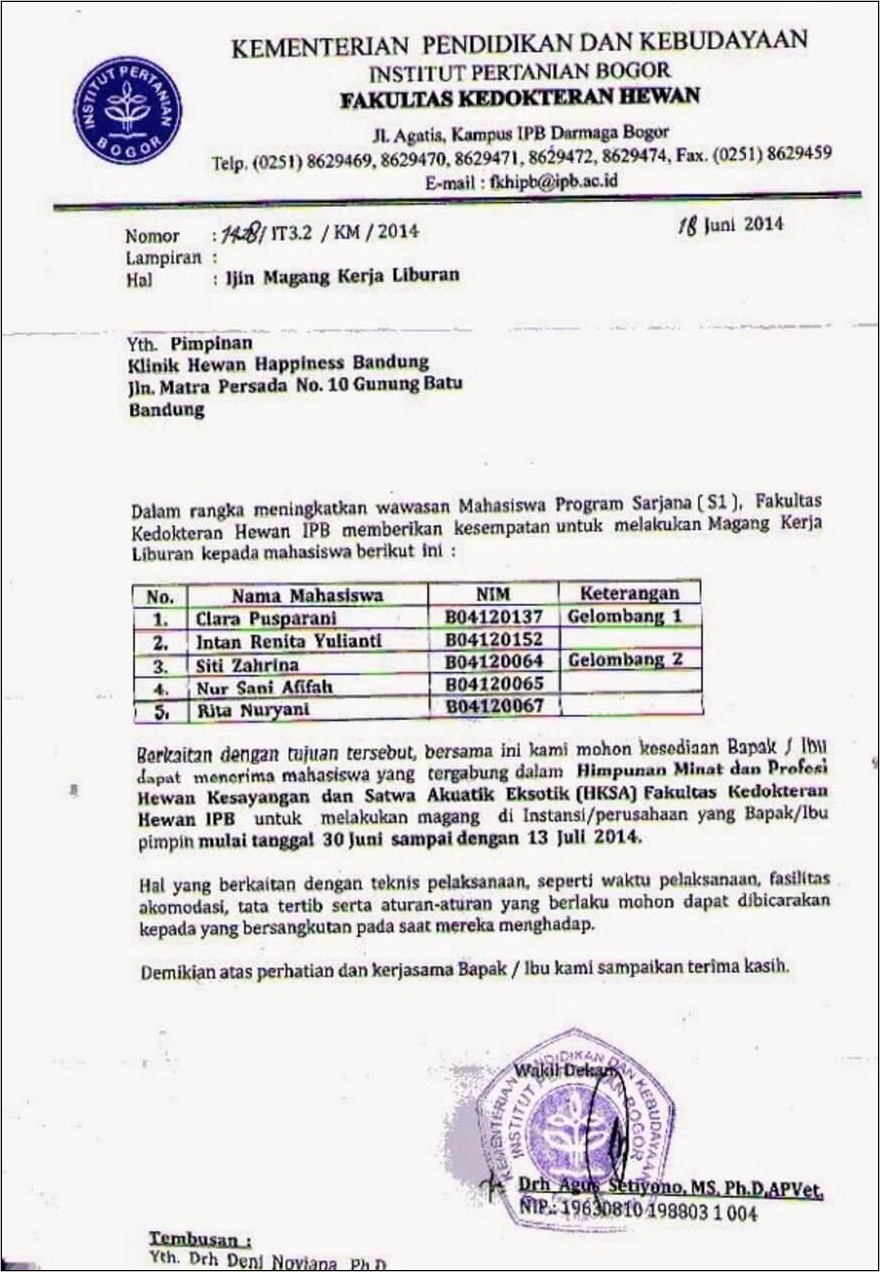 Contoh Surat Tempahan Kuliah Kerja Lapangan