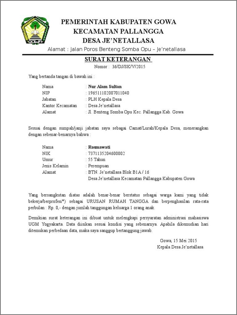 Contoh Surat Tidak Bekerja Dari Desa