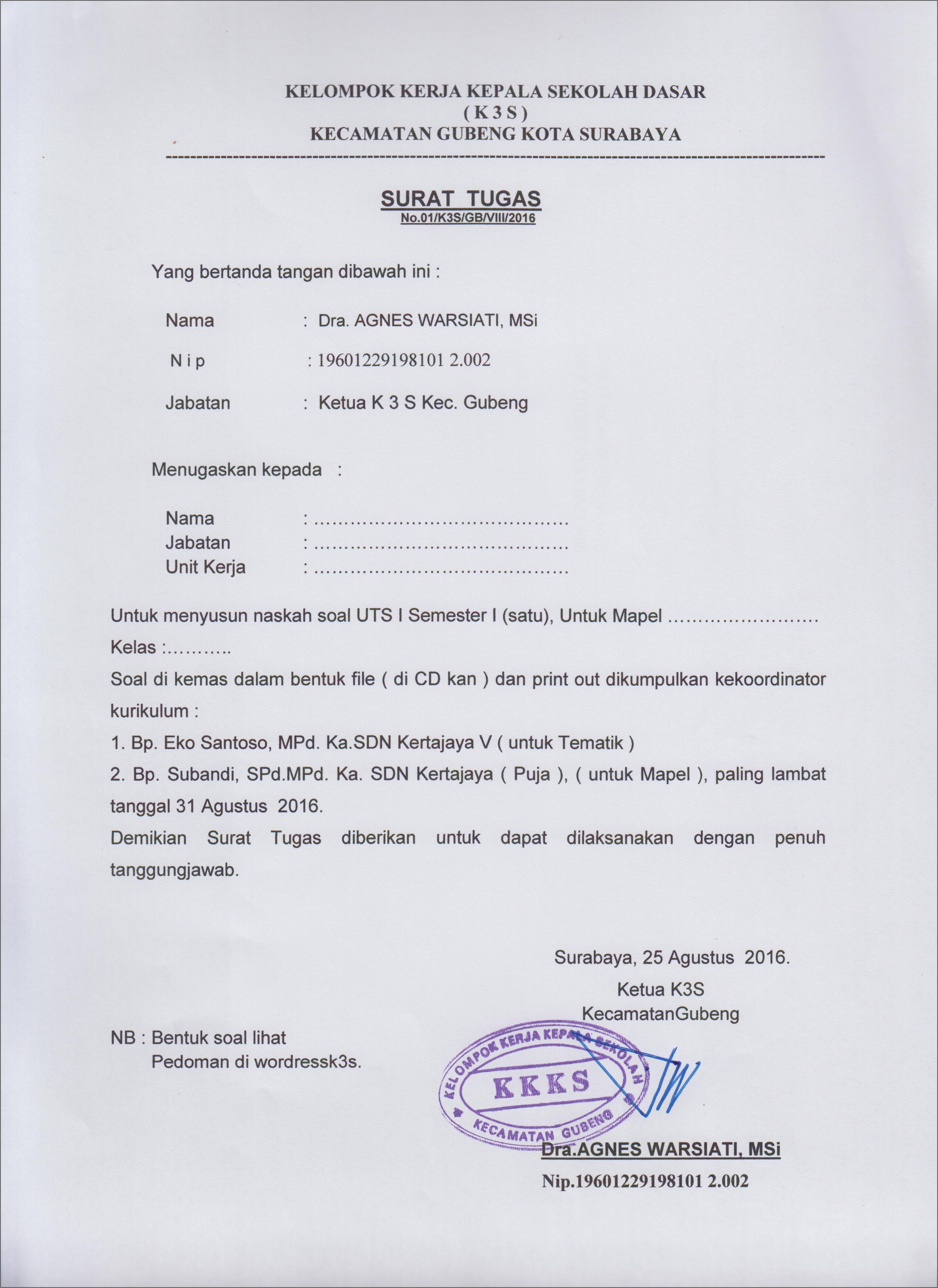 Contoh Surat Tugas Kelompok Kerja