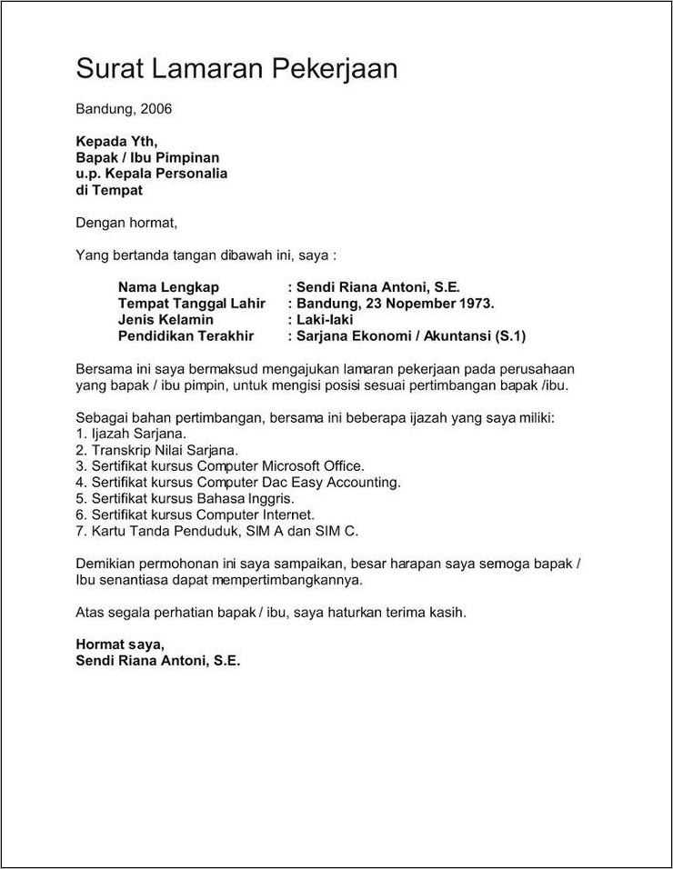 Contoh Surat Tugas Kerja Bahasa English