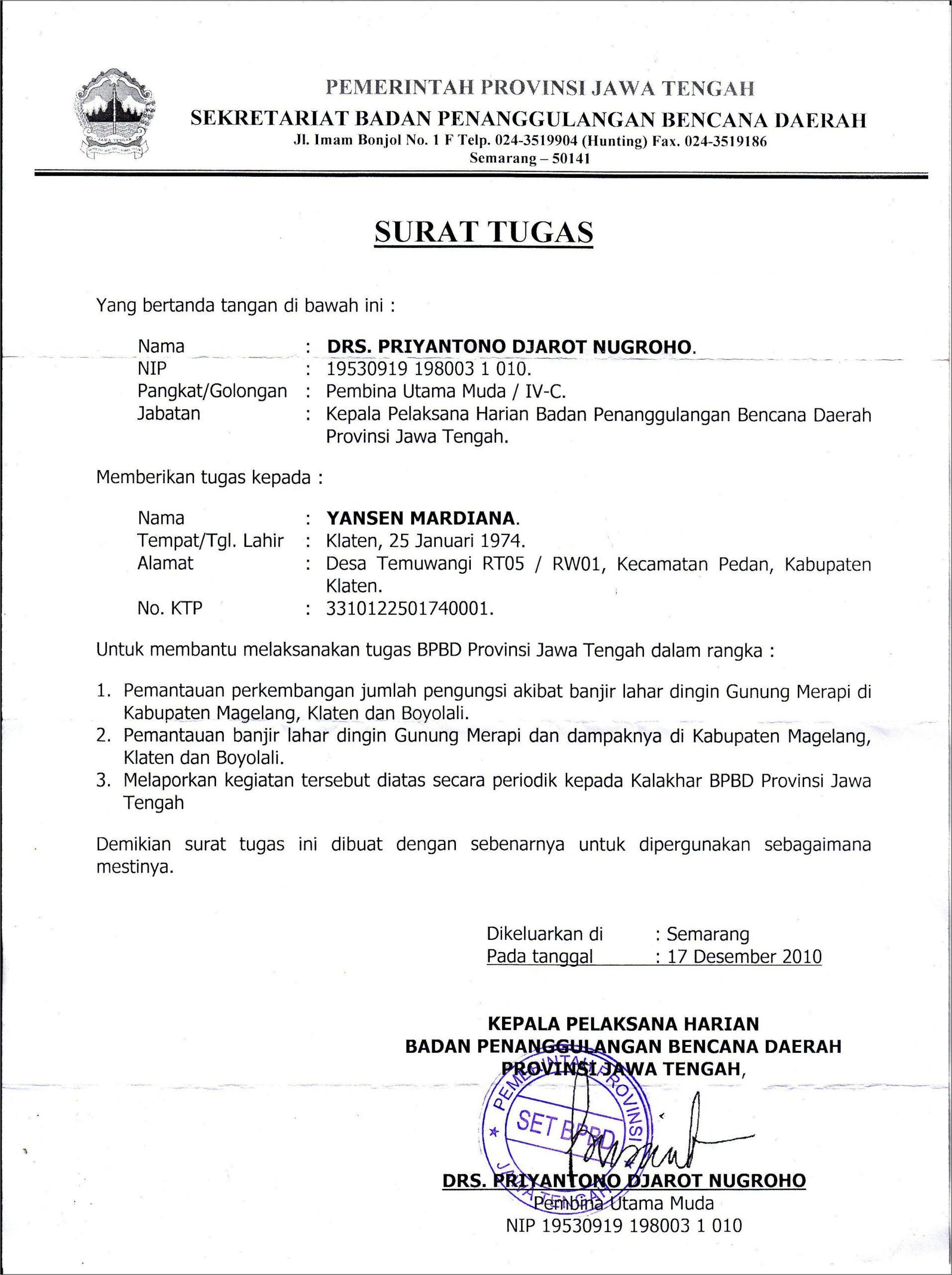 Contoh Surat Tugas Kerja Keluar Kota