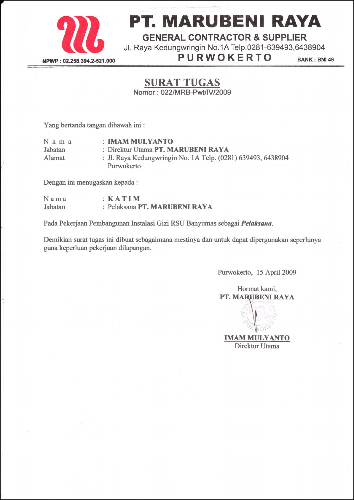 Contoh Surat Tugas Perusahaan Menyelesaikan Pekerjaan