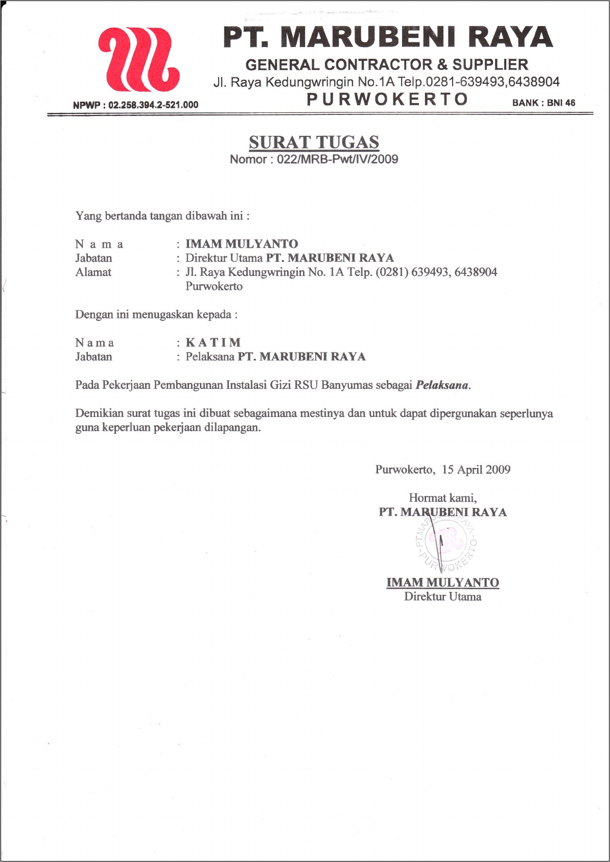 Contoh surat perjalanan dinas perusahaan swasta