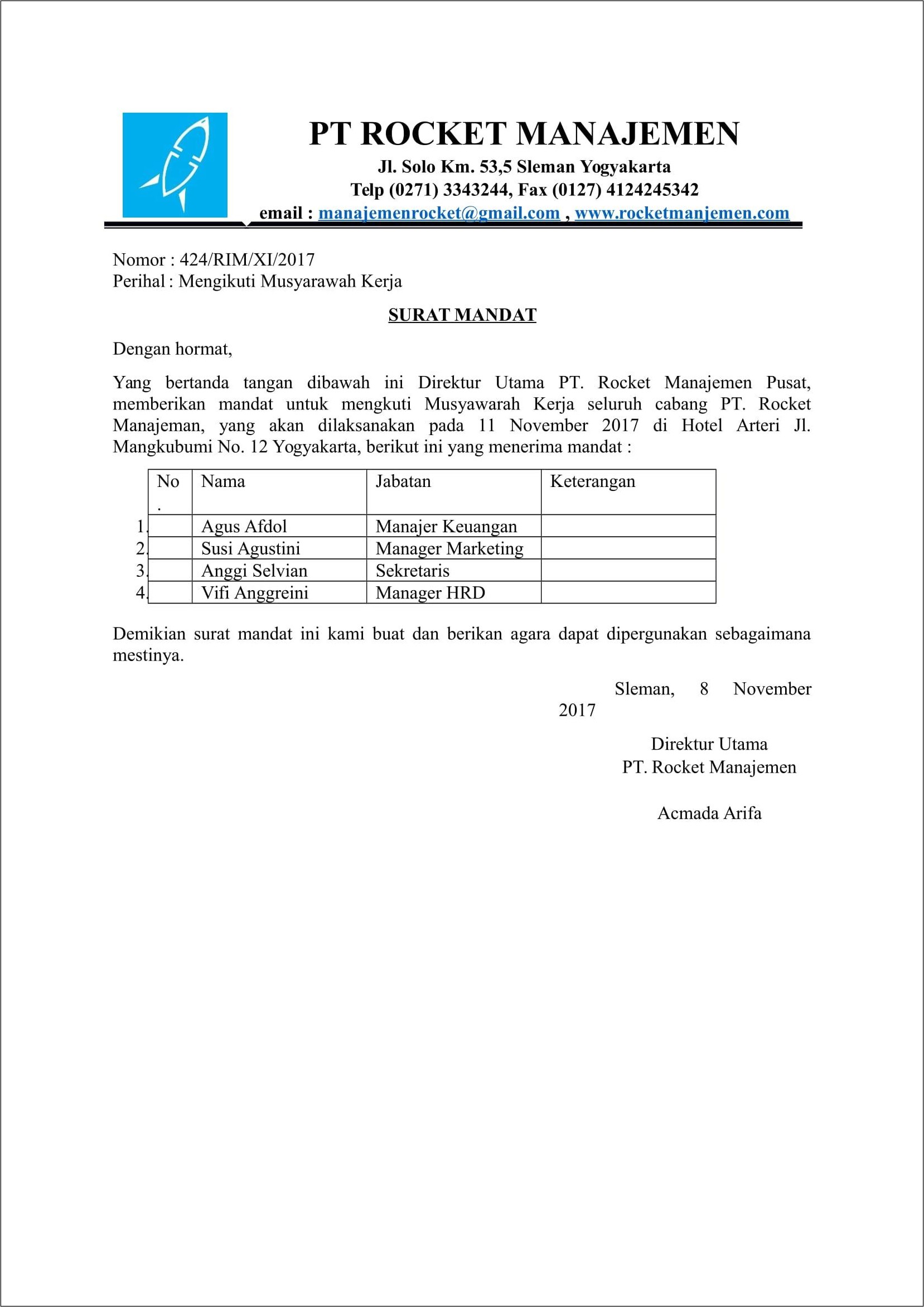 Contoh Surat Tuger Kerja
