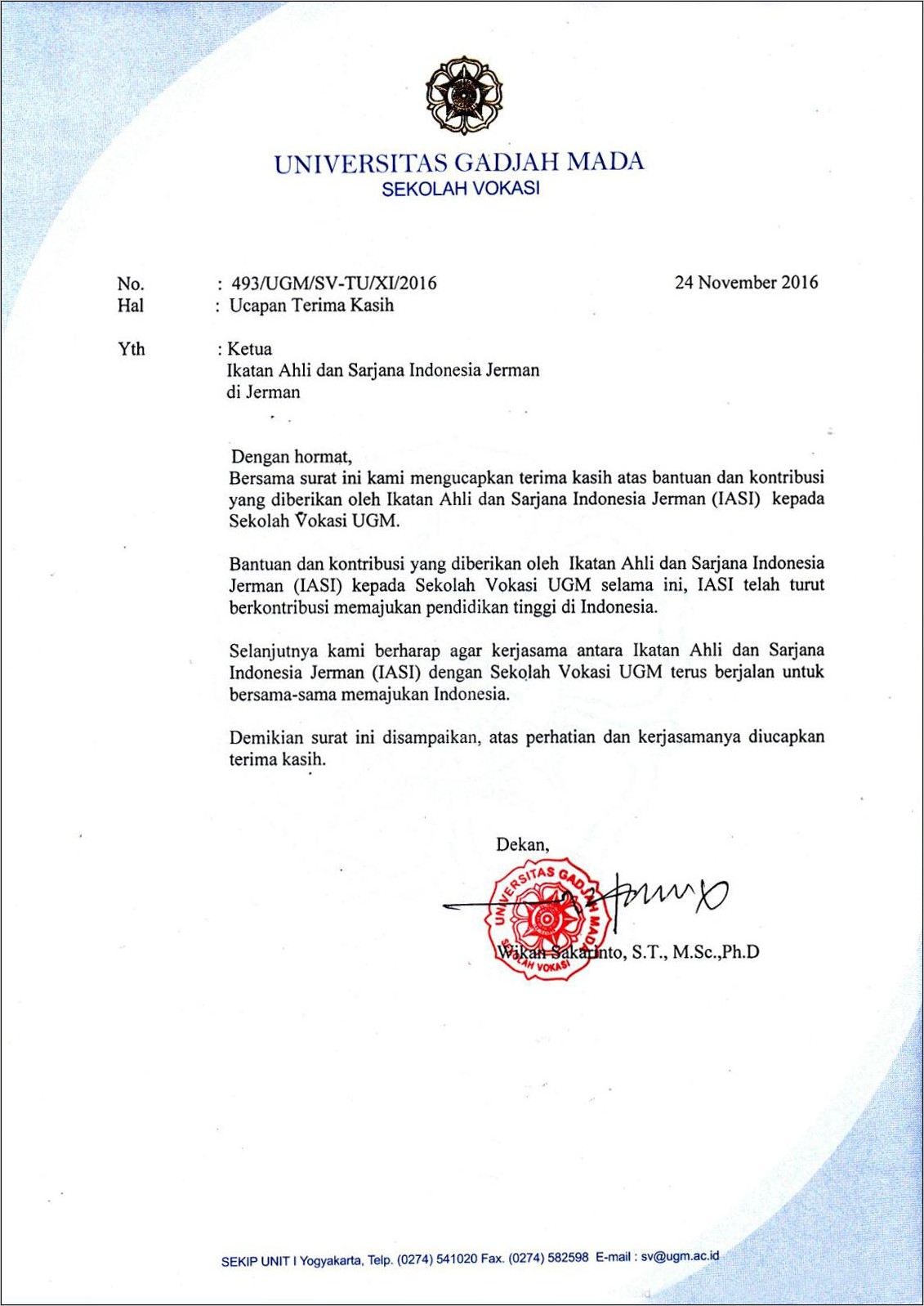 Contoh Surat Ucapan Terima Kasih Telah Bekerja