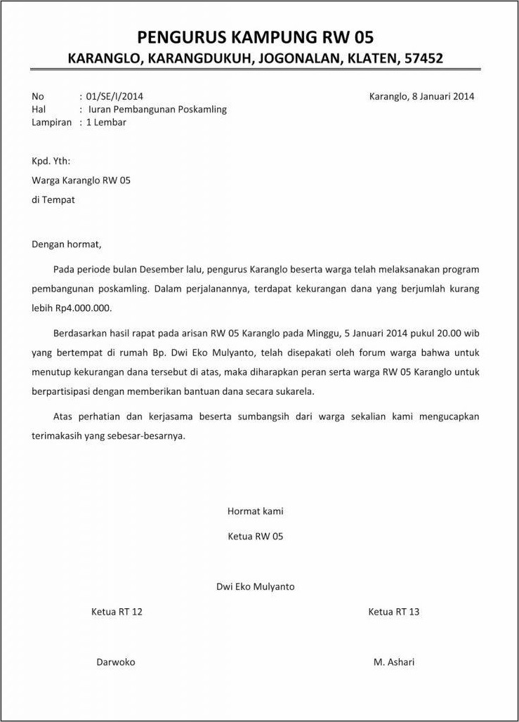 Contoh Surat Undangan Kerja Bakti Rw