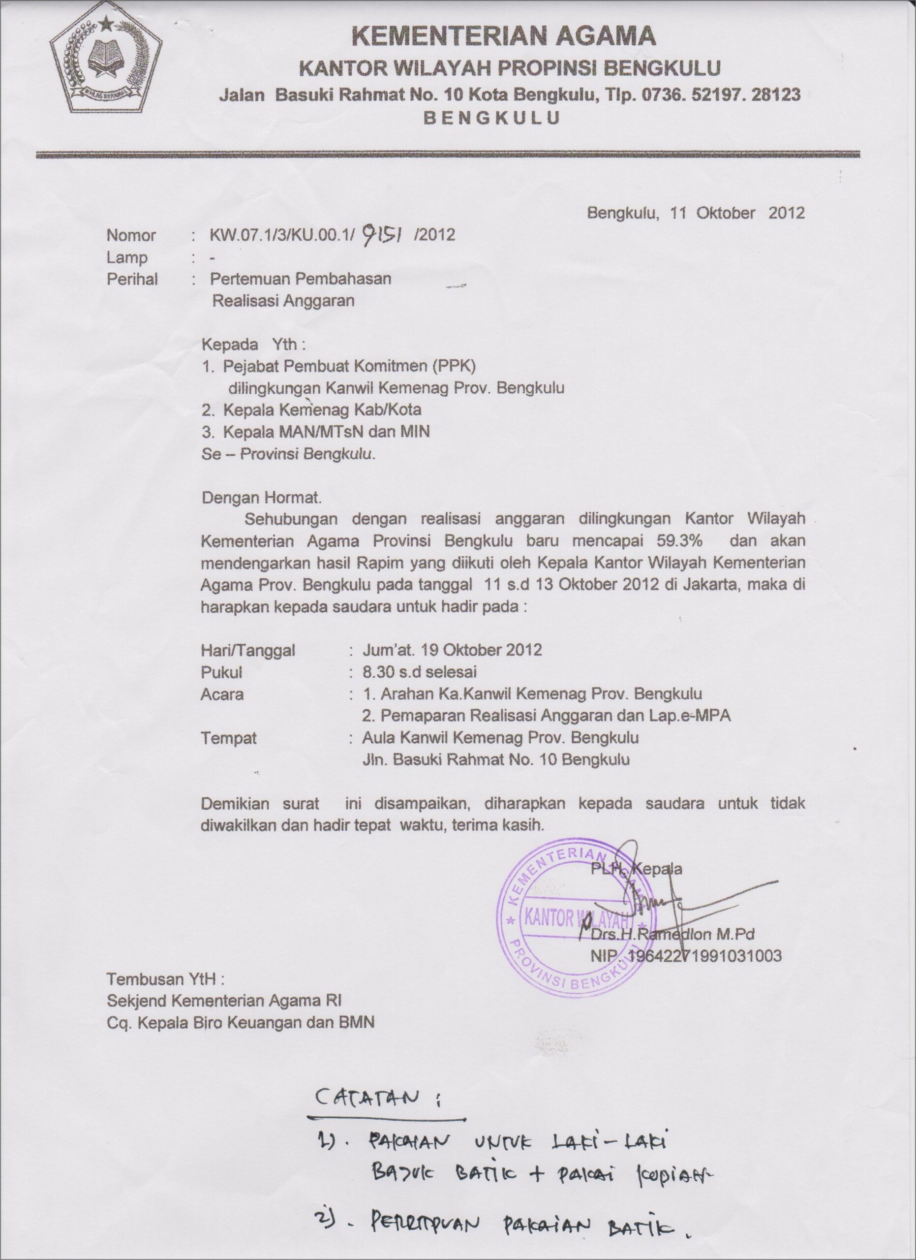 Contoh Surat Undangan Rapat Kerja Keagamaan