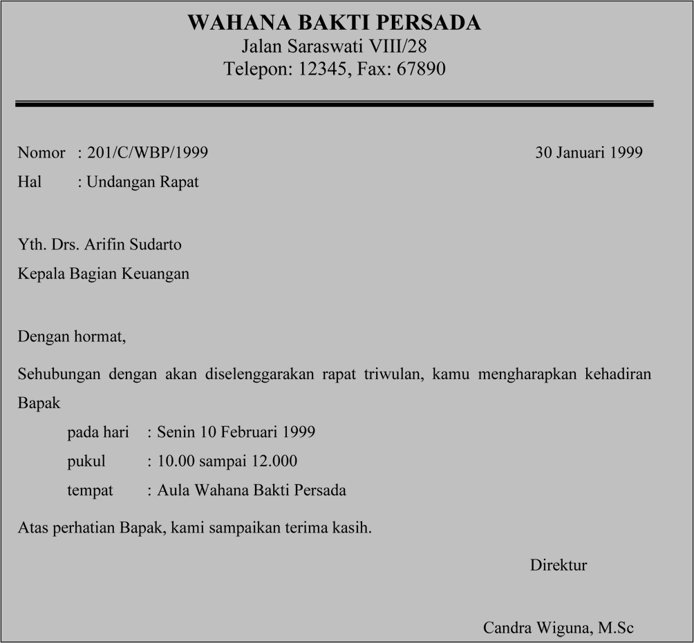 Contoh Surat Undangan Setengah Resmi Kerja Bakti