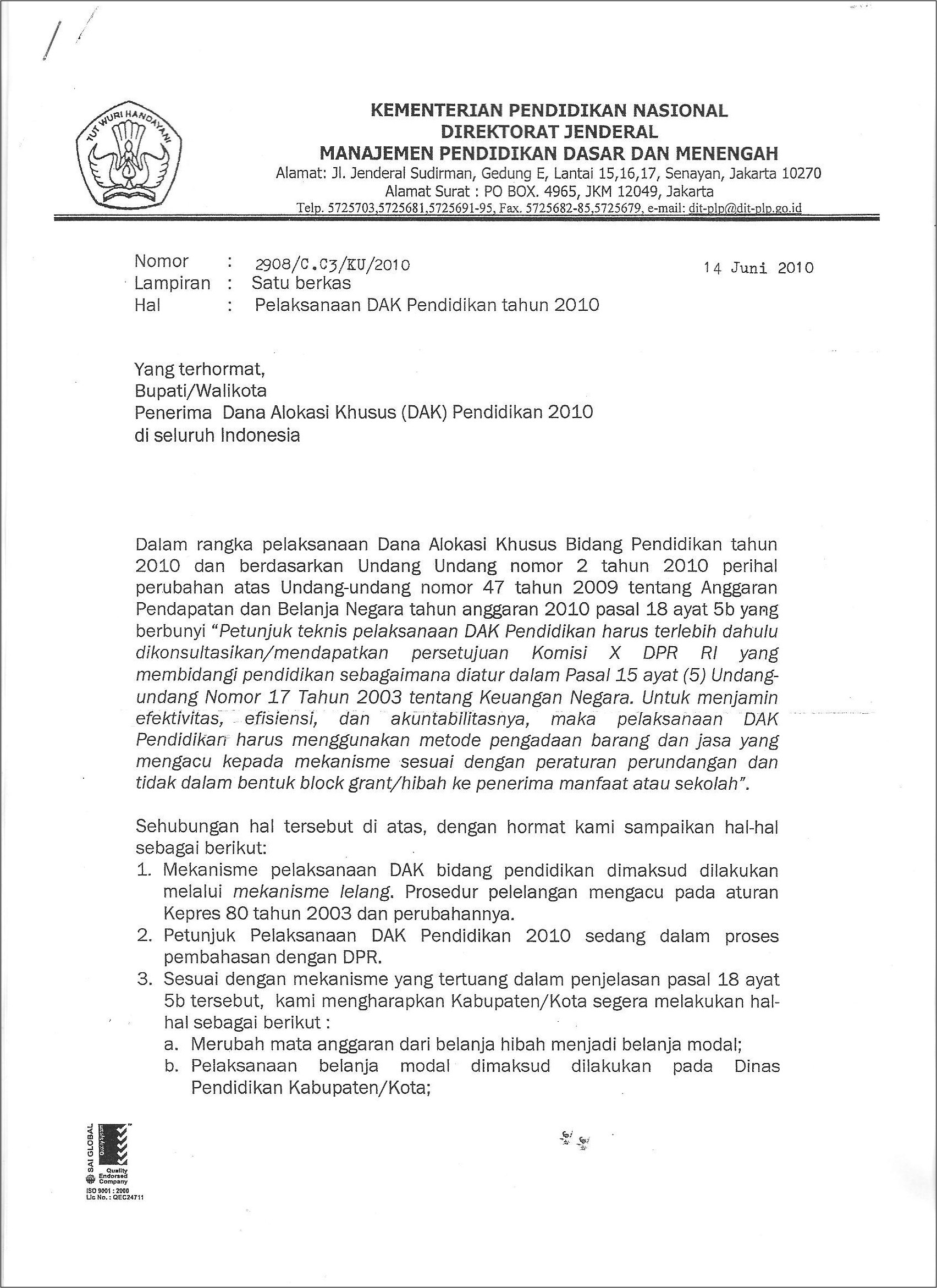 Contoh Surat Usulan Perubahan Metode Pekerjaan