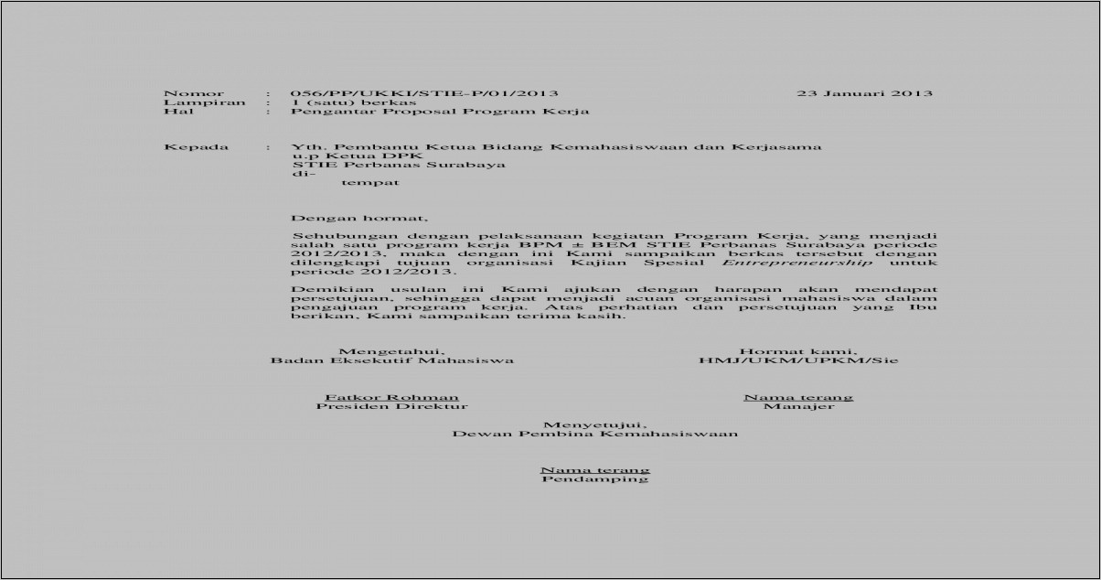 Contoh Surat Usulan Program Kerja
