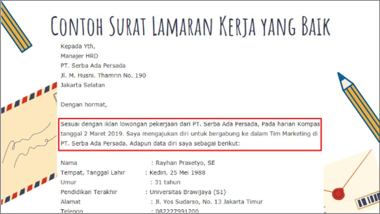 Contoh Susunan Surat Lamaran Kerja Via Email