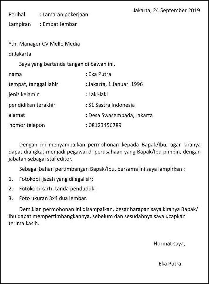 Contoh Tujuan Surat Lamaran Kerja