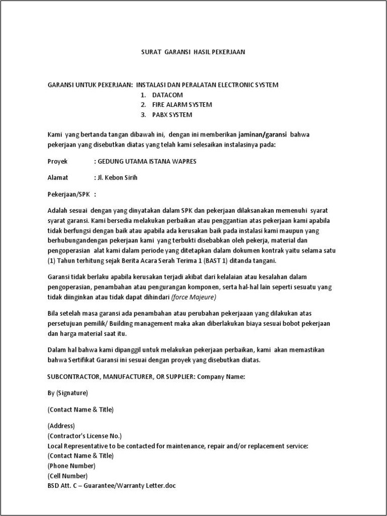 Download Contoh Surat Kontrak Kerja Proyek