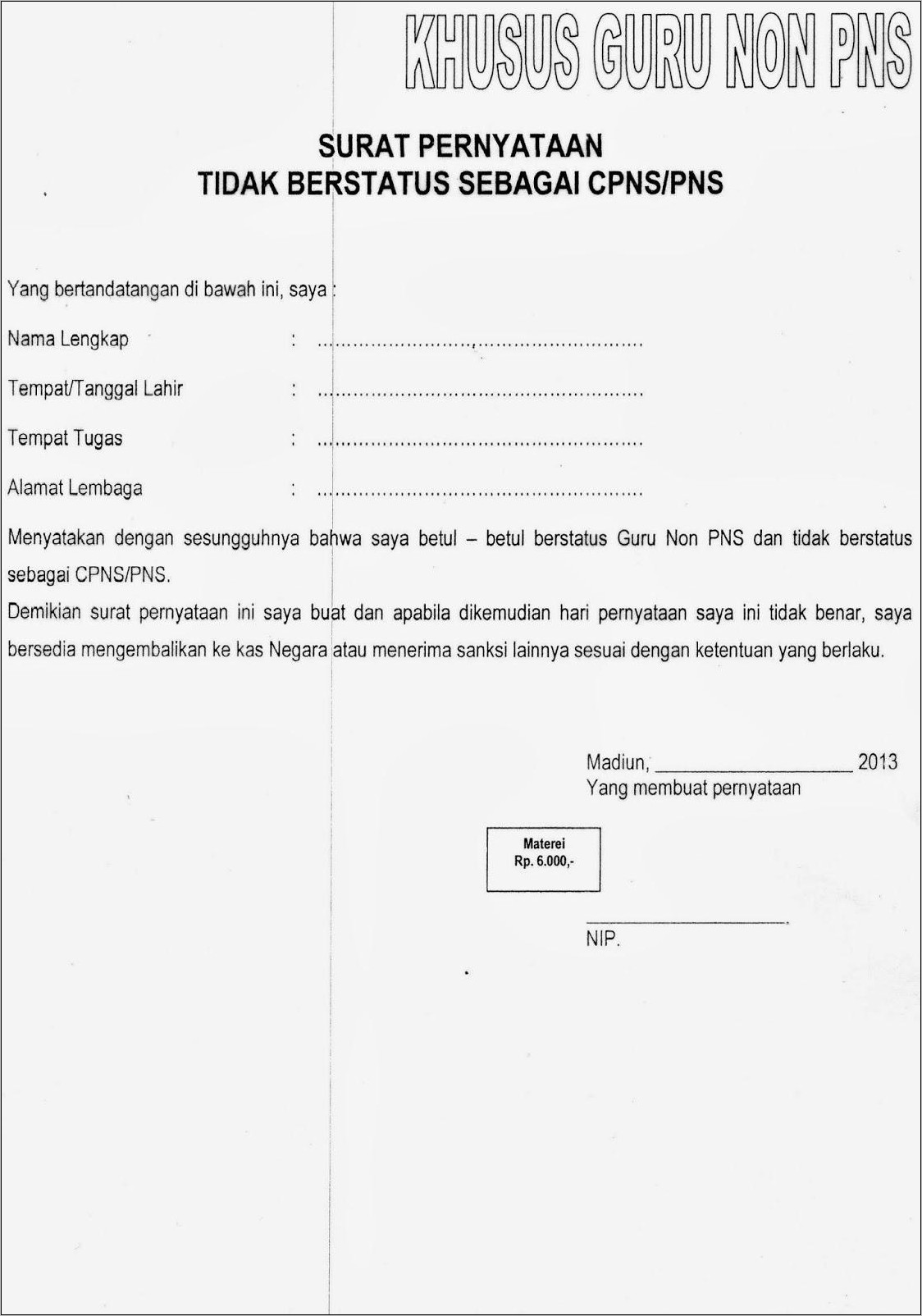 Download Contoh Surat Lamaran Cpns Kabupaten Madiun