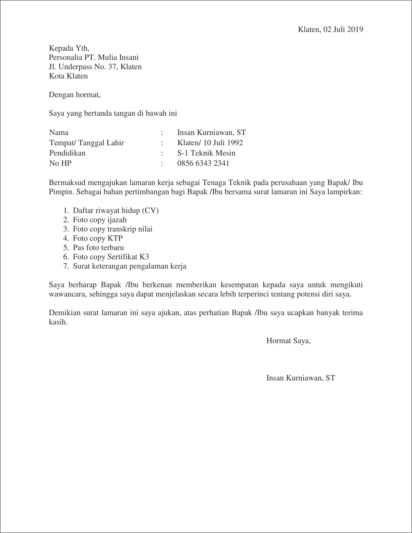 Download Contoh Surat Lamaran Kerja Umum Pdf