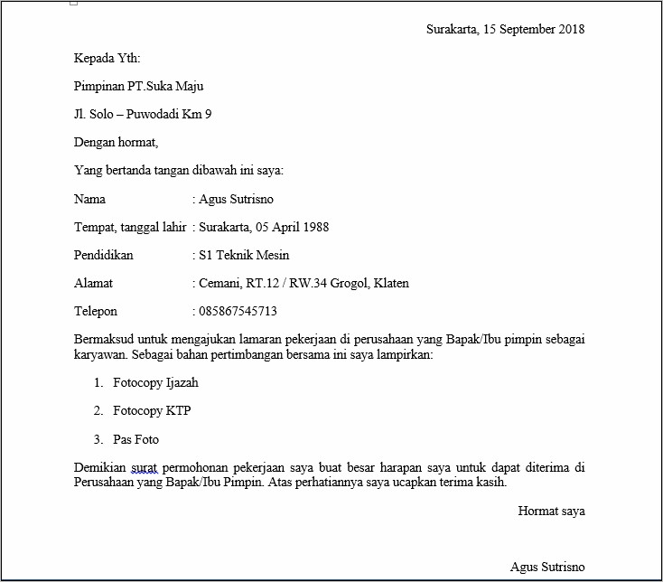 Download Contoh Surat Lamaran Kerja Untuk Job Fair