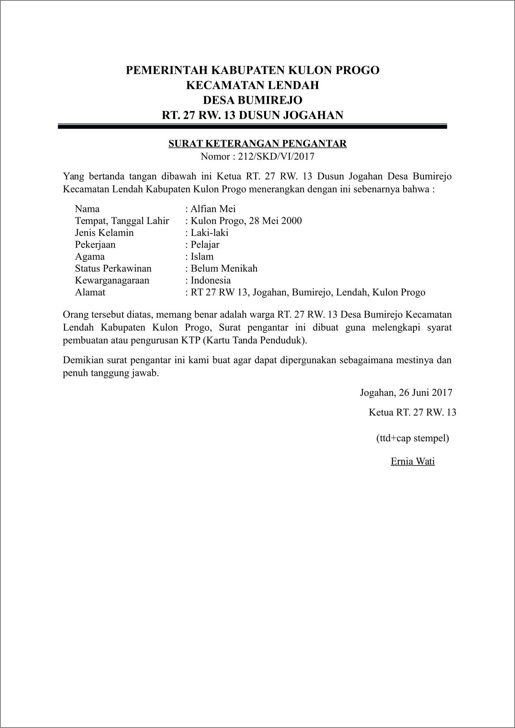 Download Contoh Surat Penganter Kerja