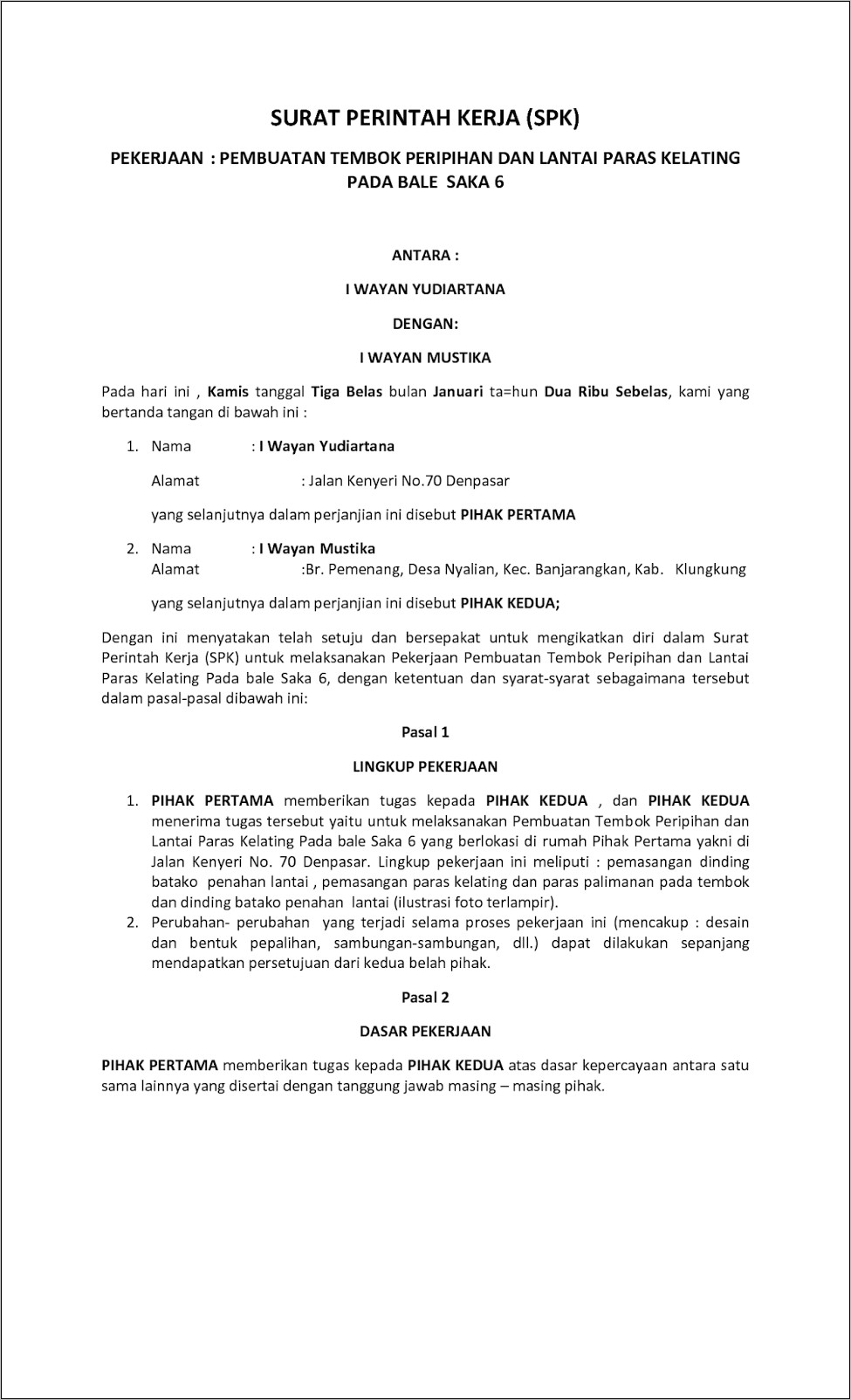 Download Contoh Surat Perintah Kerja