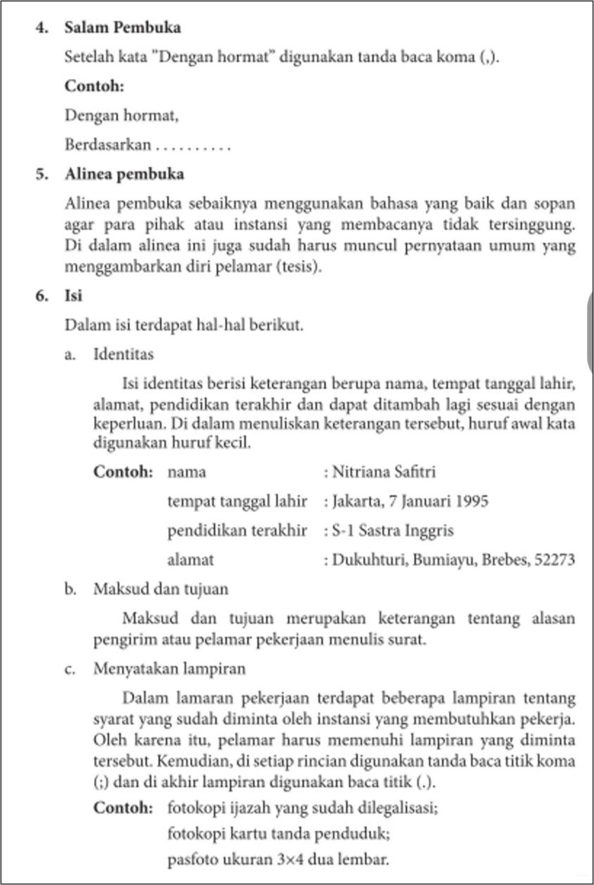 L Mengidentifikasi Isi Dan Sistematika Surat Lamaran Pekerjaan Contoh